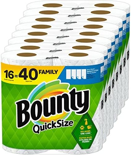 Bounty Quick-Size Paper Towels, White, 16 Family Rolls = 40 Regular Rolls